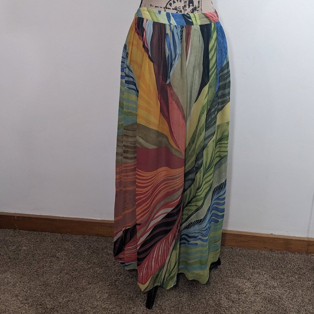 NWT $109 Chico’s Colorful Lined Maxi Skirt Tropical Flowy Side-Zip A-Line 2 / L